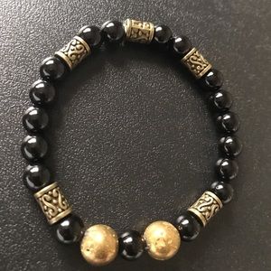 Men’s Bracelet, Men’s Jewelry, Black Jasper and Gold Agate